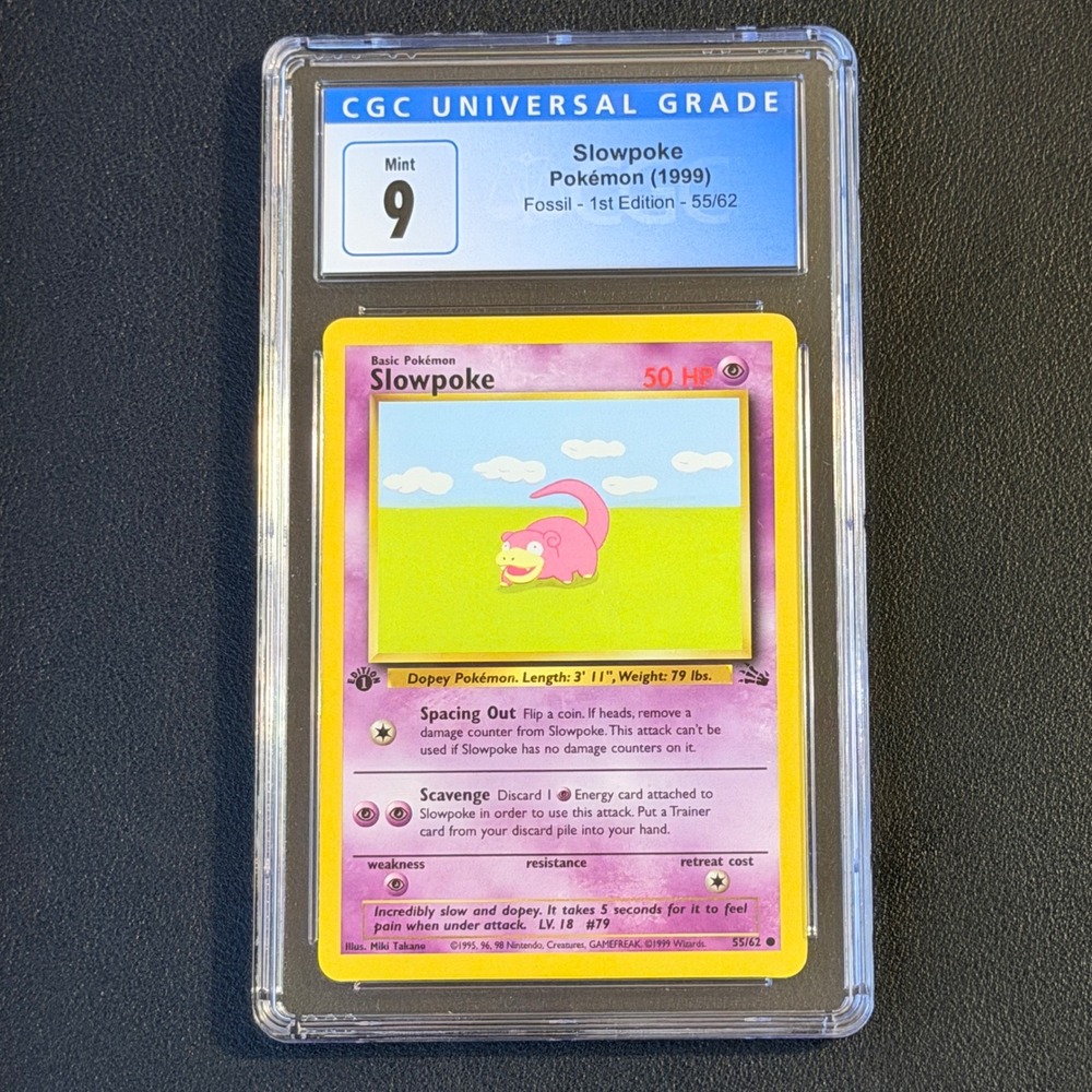 Pokemon Slowpoke 1st Edition Fossil 55/62 CGC 9 Mint Blue Label TCG 1999 WotC